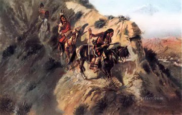 Indios americanos Painting - Explorando al enemigo 1890 Charles Marion Russell Indios Americanos